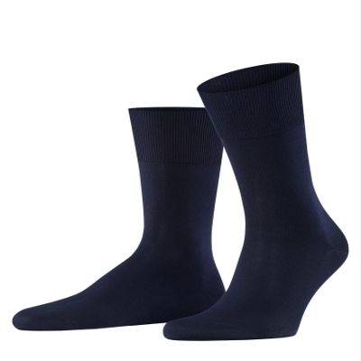 FALKE Men's Firenze Socks, Breathable, Elastic-Free, Fil D'cosse Cotton, Crew Length, Trendy Work or Casual Clothing, Blue (Dark Navy 6370), 6.5-7.5, 1 Pair