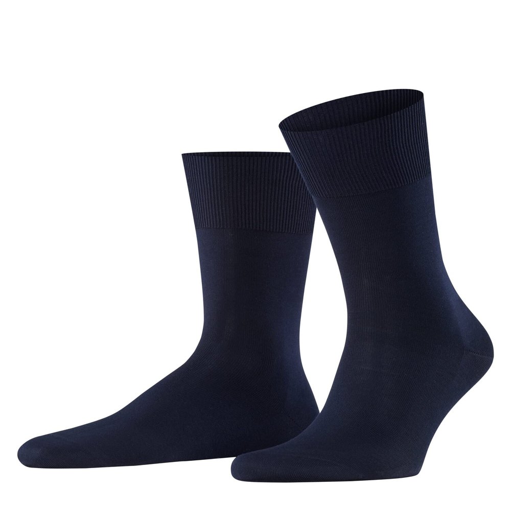 FALKE Men's Firenze Socks, Breathable, Elastic-Free, Fil D'cosse Cotton, Crew Length, Trendy Work or Casual Clothing, Blue (Dark Navy 6370), 6.5-7.5, 1 Pair