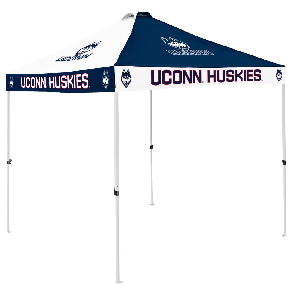 Logo Brands NCAA UConn Huskies Checkerboard Canopy Tailgate Tent - 9' x 9', Vented Roof, Adjustable Height, Wheeled Carrying Bag, Powder Coated Steel