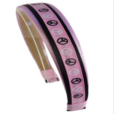 Funny Girl Designs Peace Sign Girls Headband (Light Pink & Black)