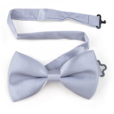 TopTie Mens Formal Solid Silver Satin Bow Tie