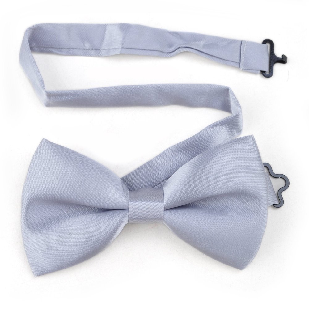 TopTie Mens Formal Solid Silver Satin Bow Tie