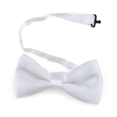 Mens Formal Solid White Satin Banded Bow Tie