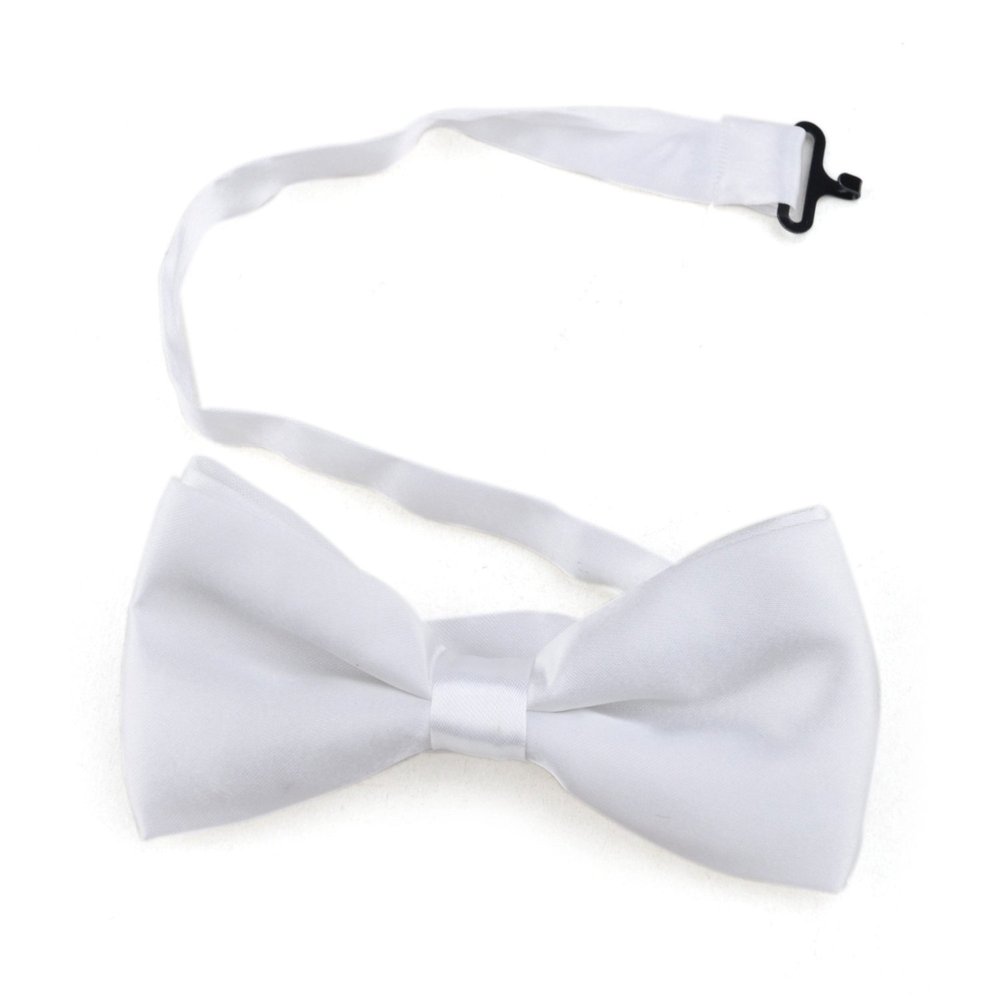 Mens Formal Solid White Satin Banded Bow Tie