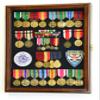 sfDisplay.com,LLC. Military Medals, Pins, Badges, Patches, Insignia, Ribbons, Flag Display Case Shadowbox Cabinet Pinnable Background - Lockable, Walnut view 1