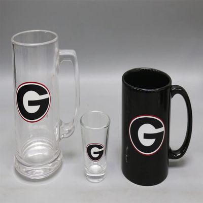 Hunter Georgia Bulldogs 3 Piece Team Logo Coffee Mug/Shot Glass/Glass Beer Mug Set