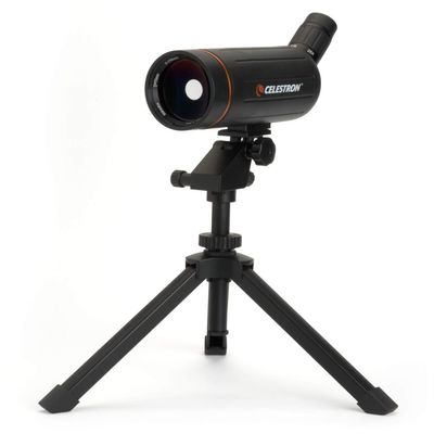 Celestron Mini Mak 70mm Angled Spotting Scope  Maksutov Spotting Scope  Great for Long Range Viewing  2575x Zoom Eyepiece  Multi-Coated Optics  Rubber Armored  Tabletop Tripod Included