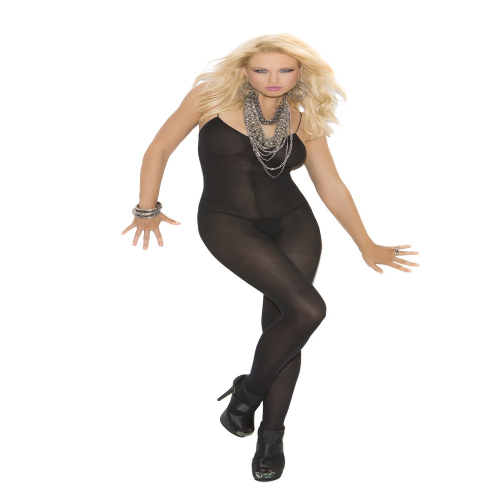 Elegant Moments Womens Plus-size Opaque With Open Crotch Adult-exotic-lingerie-bodystockings, Black, Q/S US