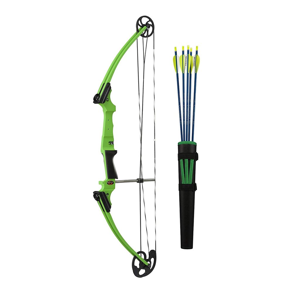 Genesis Original Compound Bow & Arrow Kit- Adjustable Riser, 15"-30" Draw Length, 10-20 lb Draw Weight, All Skill Levels, Draw Hand - Left, Green