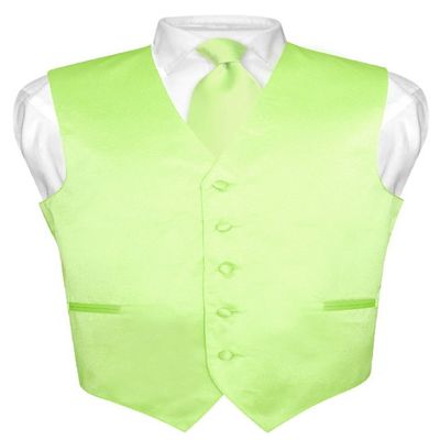 Vesuvio Napoli Men's Dress Vest & NeckTie Solid LIME GREEN Color Neck Tie Set sz 3XL