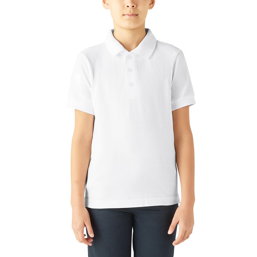 Dickies Big Boys' Short Sleeve Pique Polo Shirt, White, X-Large (18/20)