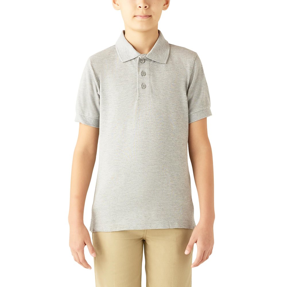 Dickies Big Boys' Short Sleeve Pique Polo Shirt, Heather Gray, Small (8)