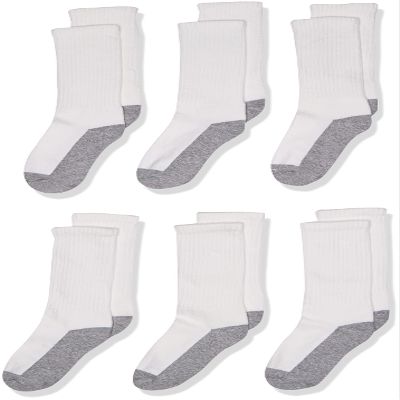 Jefferies Socks Big Boys' Seamless Toe Athletic Crew Socks, 6-pack White/Grey, 5-6 1/2(Toddler)(Shoe size 3-7)