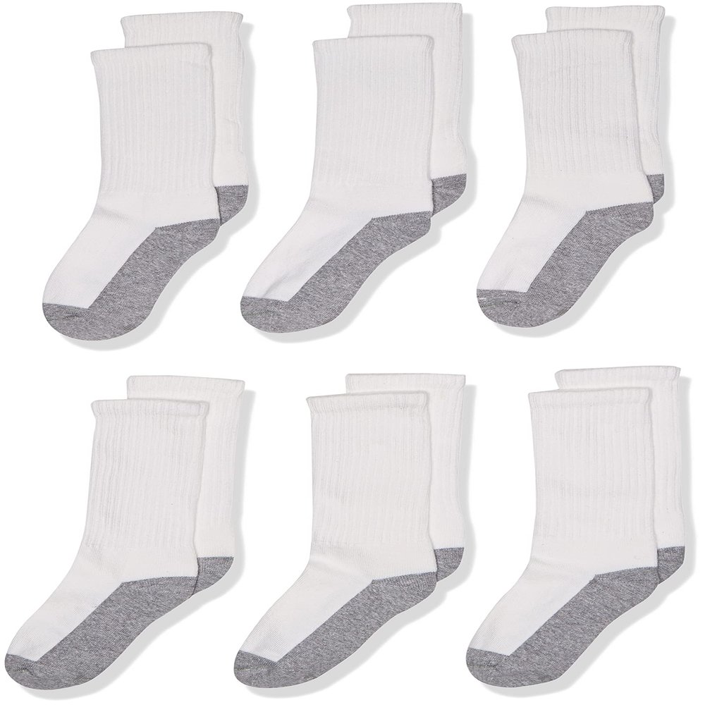 Jefferies Socks Big Boys' Seamless Toe Athletic Crew Socks, 6-pack White/Grey, 5-6 1/2(Toddler)(Shoe size 3-7)