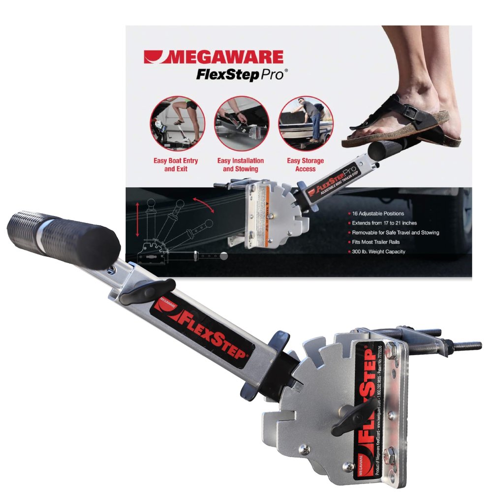 MEGAWARE KEELGUARD FlexStep Pro Boat Trailer Step, 16 Adjustable Positions, 300-lb Capacity, Lightweight Marine-Grade Aluminum, Mounts Easily, Non-Slip Grip, Quick Detach Feature for Storing