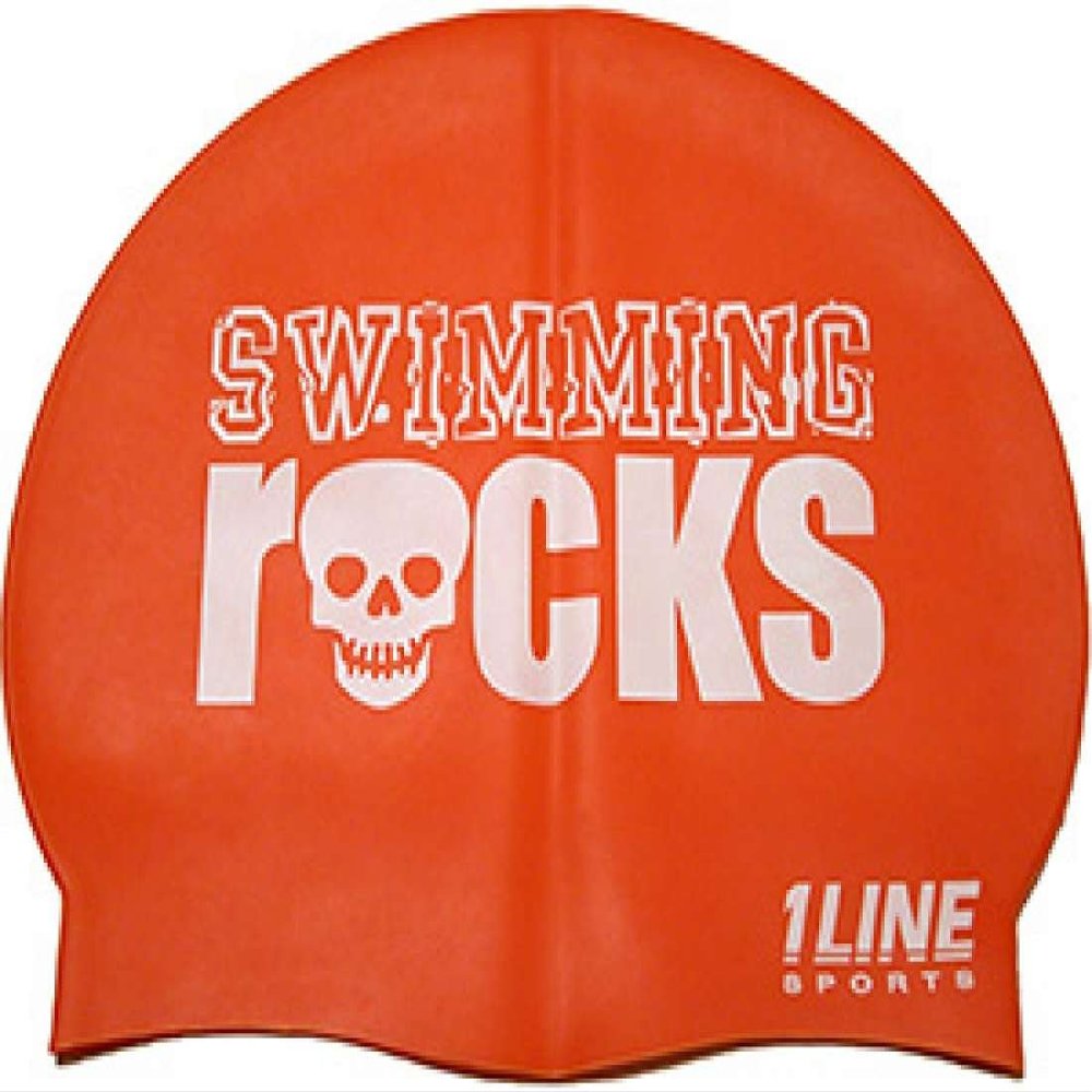 1Line Sports Swimming Rocks Silicone Swim Cap Orange