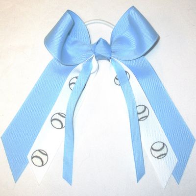 Sublimation Specialties Softball/Baseball Bow - Made in The USA, Light Blue, White Pony Band
