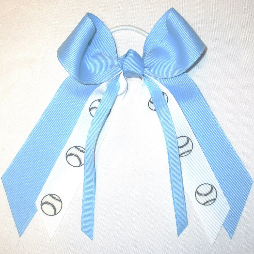 Sublimation Specialties Softball/Baseball Bow - Made in The USA, Light Blue, White Pony Band