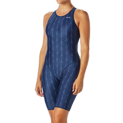 TYR Women's Solid Fusion 2 Open Back Swimsuit - U12 Compliant, Navy, 28