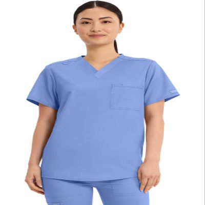 Cherokee Scrub Top for Women & Men, V-Neck Tuckable Medical Shirt with 1 Chest Pocket & ID Loop - WW625, XL, Ciel Blue
