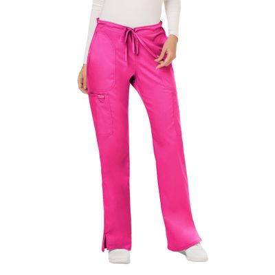 Cherokee Scrubs for Women Mid Rise Moderate Flare Drawstring Pant with 5 Pockets, Ultra Soft & Breathable Fabric - WW120T, L Tall, Electric Pink
