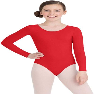 Capezio Girls' Little Team Basic Long Sleeve Leotard, Red, Small