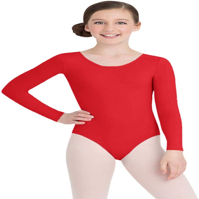 Capezio Girls' Little Team Basic Long Sleeve Leotard, Red, Small