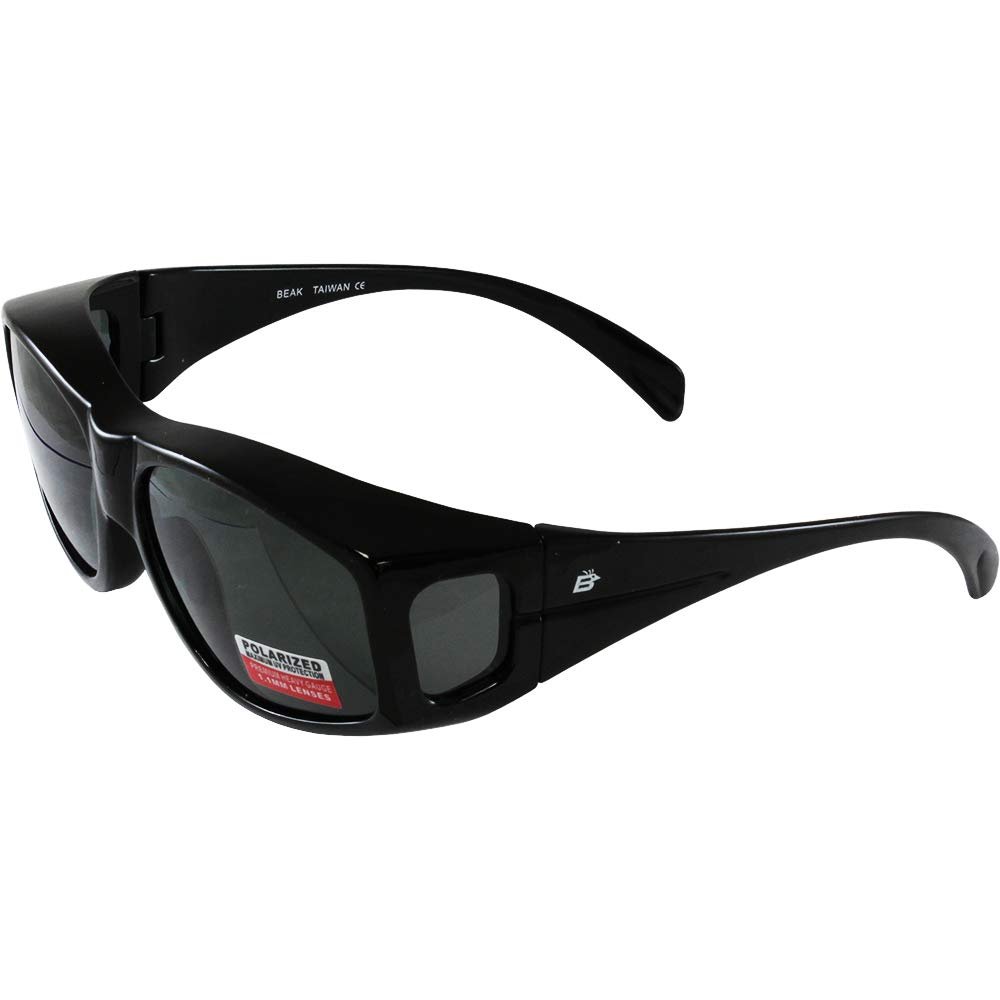 Birdz Eyewear Beak Glossy Black Frame with Over Glasses Polarized Sunglasses