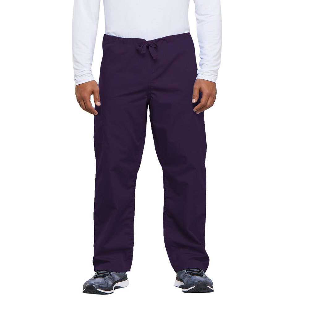 Cherokee Unisex Scrub Pants for Men & Women Drawstring Cargo Medical Uniform Straight Leg Nursing Scrub Bottoms Plus Size - 4100, 2XL, Eggplant