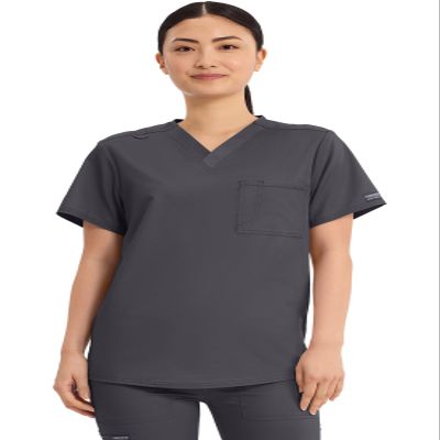 Cherokee Scrub Top for Women & Men, V-Neck Tuckable Medical Shirt with 1 Chest Pocket & ID Loop - WW625, XL, Pewter