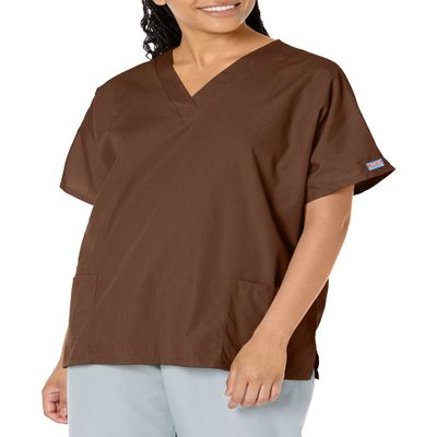 Cherokee Women's V Neck Scrubs Shirt, Chocolate, Large