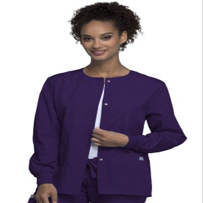 Cherokee Women Warm Up Scrubs Jacket Workwear Originals Snap Front Plus Size 4350, 4XL, Eggplant