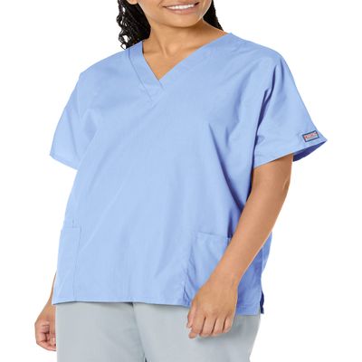Cherokee Women's Plus Size V Neck Scrubs Shirt, Ciel, XX-Small