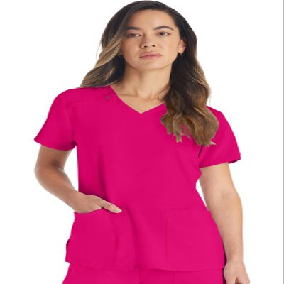 Dickies EDS Essentials Scrubs, V-Neck Womens Tops with Four-Way Stretch and Moisture Wicking DK615, M, Hot Pink