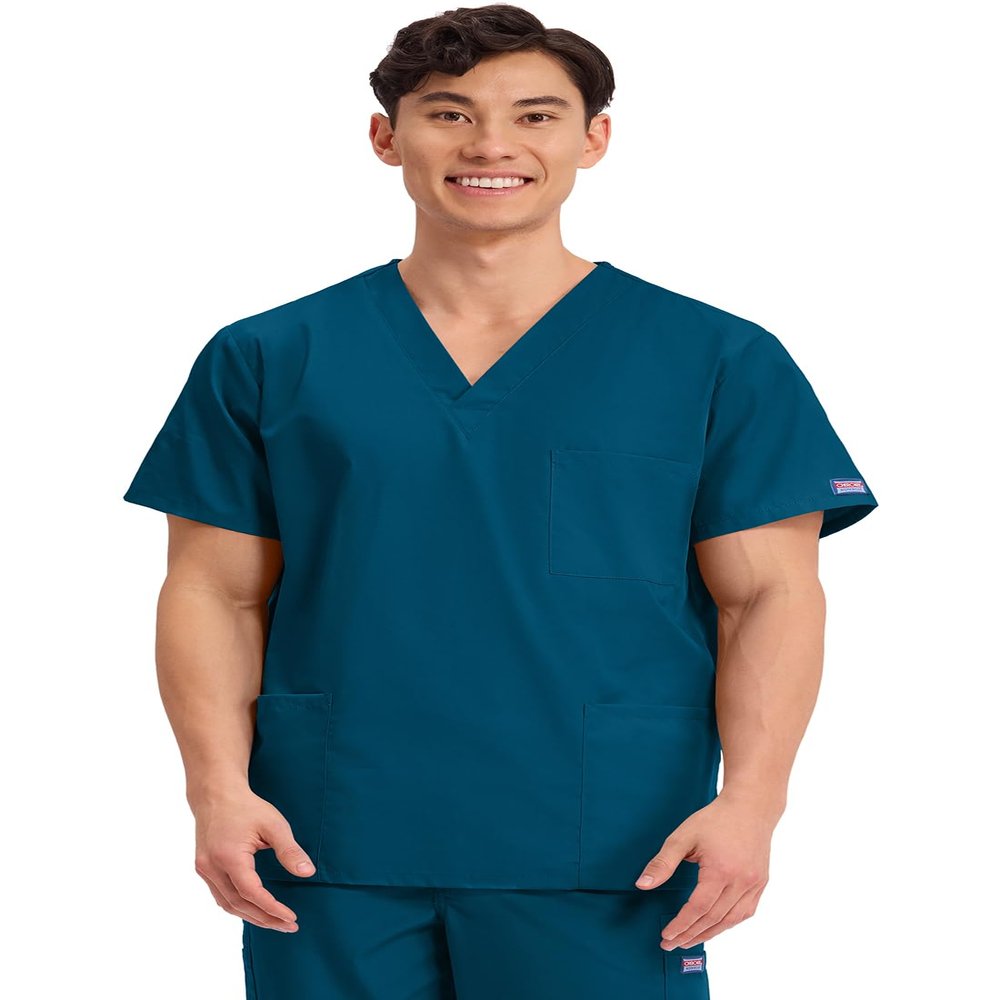 Cherokee Originals Unisex V-Neck Scrubs Shirt, Caribbean Blue, Medium