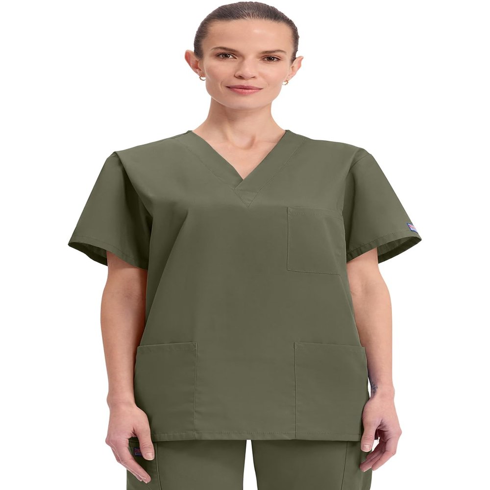 Cherokee Big and Tall Originals Unisex V-Neck Scrubs Shirt, Olive, XXXX-Large