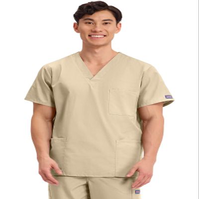 Cherokee Big and Tall Originals Unisex V-Neck Scrubs Shirt, Khaki, XXXX-Large