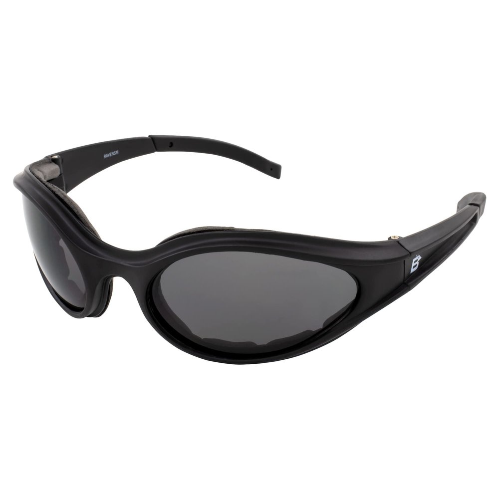 Birdz Raven Smoke Sunglasses Motorcycle Vespa ATV 4 Wheeler Quad Glasses Shatterproof Polycarbonate Frame has Comfortable Vented Foam Padding with Smoke Lenses