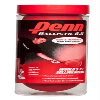 Penn Ballistic 2.0 Red Racquetballs - 1 Can of 3 Fast Racketball Balls