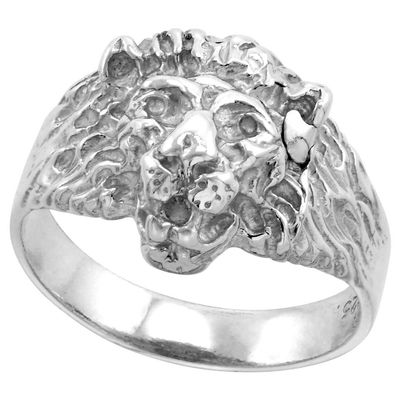 1/2 inch Sterling Silver Lion Ring for Men and Women Polished Finish Size 6.6