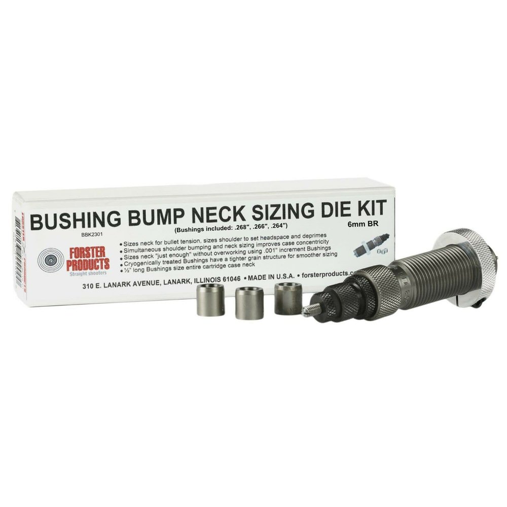 Forster Products Bushing Bump Neck Sizing Die Kit with 3 Neck Bushings 6mm BR