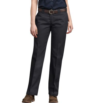 Dickies Women's Original 774 Work Pants  Low Rise Slim Fit Stretch Business Casual & Utility Pants, Size 14 Petite, Black V1