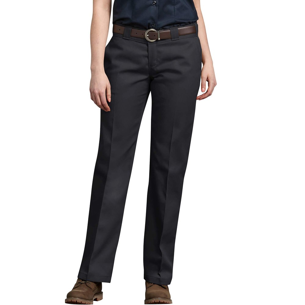 Dickies Women's Original 774 Work Pants  Low Rise Slim Fit Stretch Business Casual & Utility Pants, Size 14 Petite, Black V1