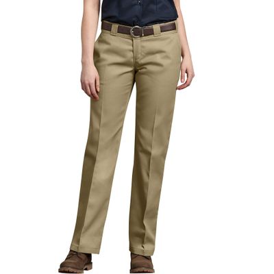 Dickies Women's Original 774 Work Pants  Low Rise Slim Fit Stretch Business Casual & Utility Pants, Khaki V1, 16 Petite