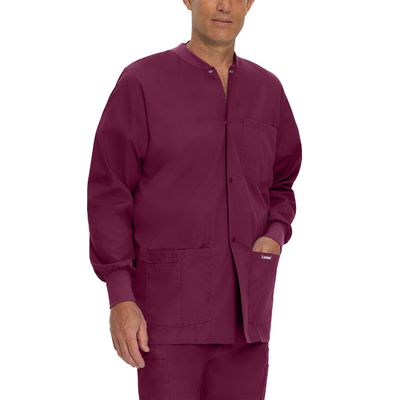 Landau Essentials Relaxed Fit 5-Pocket Snap-Front Scrub Jacket for Men 7551 Wine