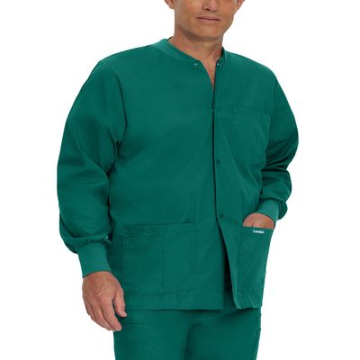 Landau Essentials Relaxed Fit 5-Pocket Snap-Front Scrub Jacket for Men 7551 Hunter Green