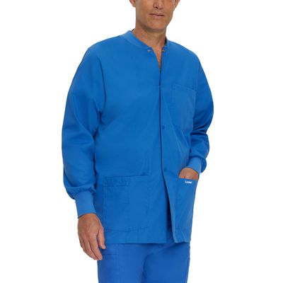 Landau Essentials Relaxed Fit 5-Pocket Snap-Front Scrub Jacket for Men 7551 Royal Blue