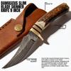 SANZ Damascus Slim Blade Skinner Knife 9 Inch - Camping Knife with Stag Handle, Full Tang Steel Blade & Sheath - Pocket Knife for Hunting, Outdoor uses & Camping view 2
