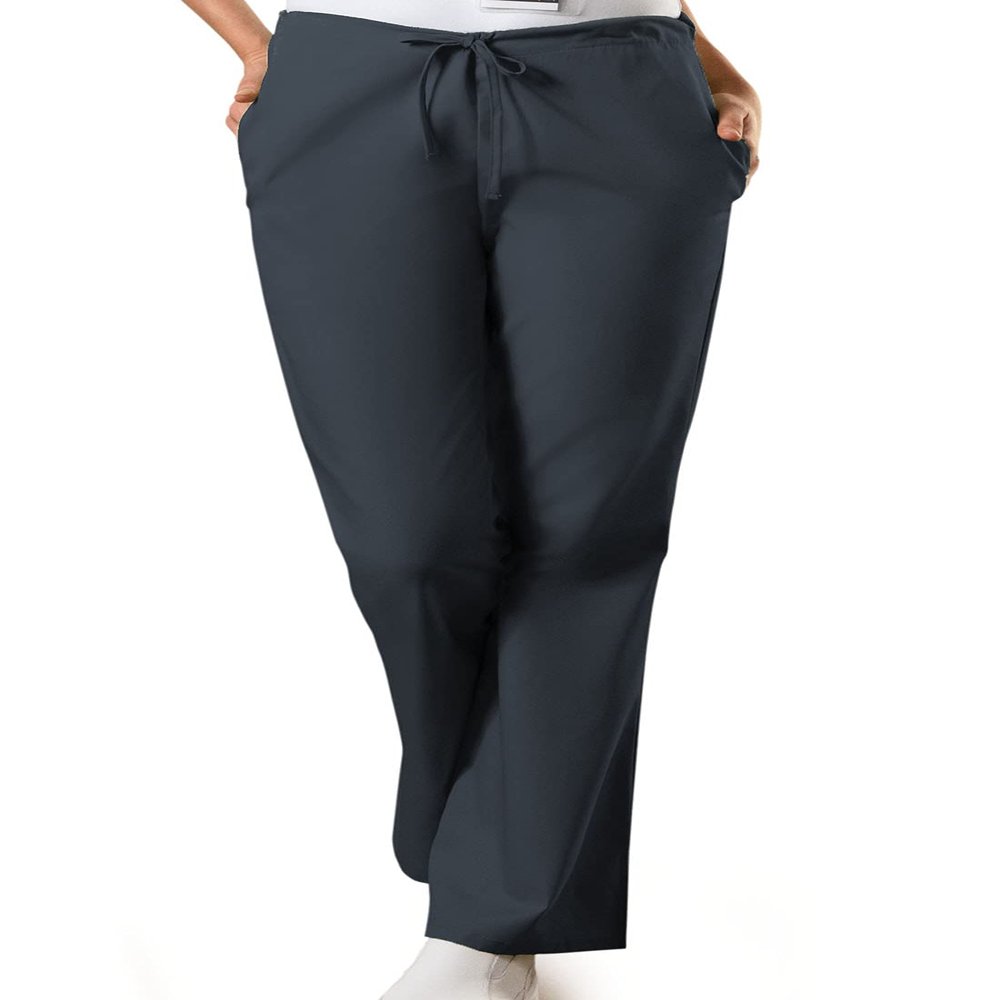Cherokee Women's Fashionable Flare Leg Drawstring Pant, Pewter, 2X-Small Petite