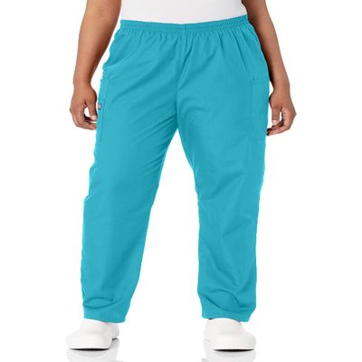 CHEROKEE Women's Workwear Elastic Waist Cargo Scrubs Pant, Turquoise, X-Large/Petite
